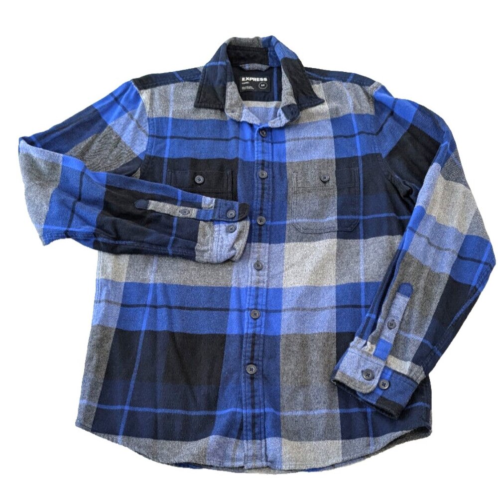 Express Men’s Check Plaid Blue Size Small